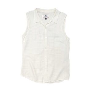 Vintage True Grit Off White Collared Sleeveless Button Front Vest Top